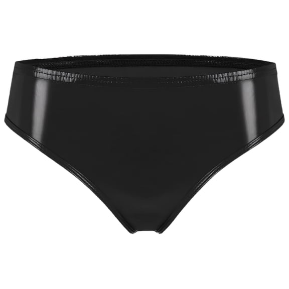 Ausing Women Shiny Metallic Panties Low Rise Cheeky Bikini Brief Sexy PU Leather Stretchy Underwear Rave Bottom Bright Black S