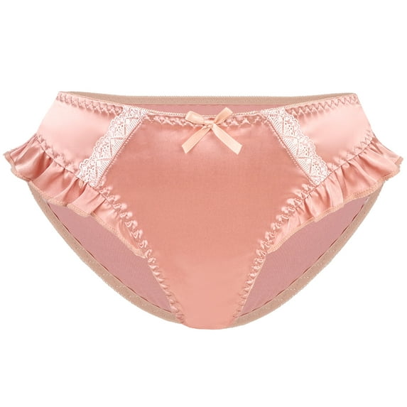 Ausing Women's Briefs Ruffle Satin Panties Frill Trim Low Rise Smooth Lightweight Bikini Underwear Bean Paste Color M