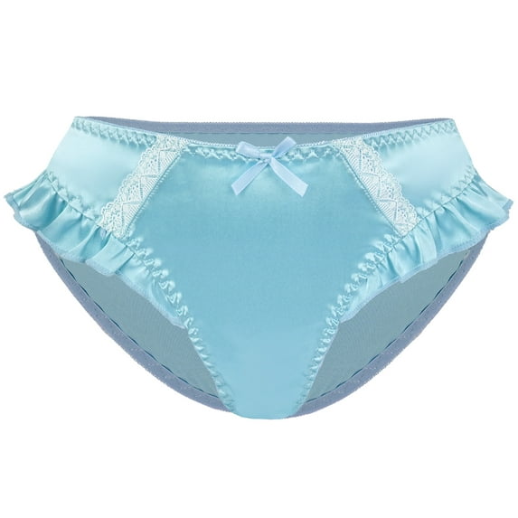 Ausing Women's Briefs Ruffle Satin Panties Frill Trim Low Rise Smooth Lightweight Bikini Underwear Light Blue XS