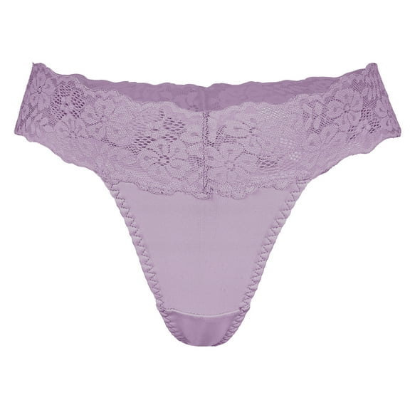 Ausing Women's Lace G-String T Back Low Waist Breathable Panties No Show Stretch Underwear Purple M