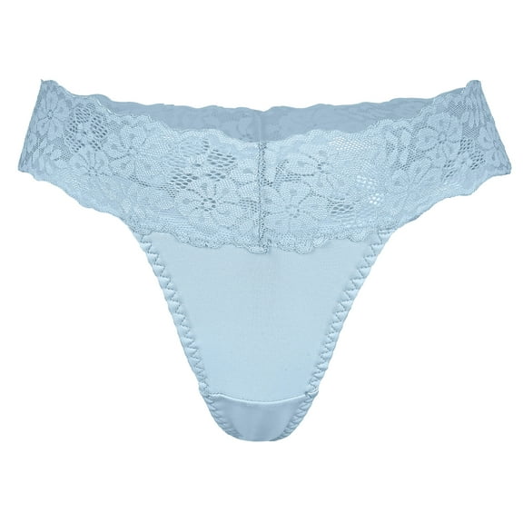 Ausing Women's Lace G-String T Back Low Waist Breathable Panties No Show Stretch Underwear Sky Blue M