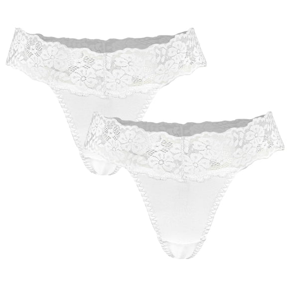 Ausing Women's Lace G-String T Back Low Waist Breathable Panties No Show Stretch Underwear White (2pc) XL