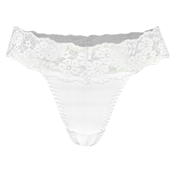 Ausing Women's Lace G-String T Back Low Waist Breathable Panties No Show Stretch Underwear White M