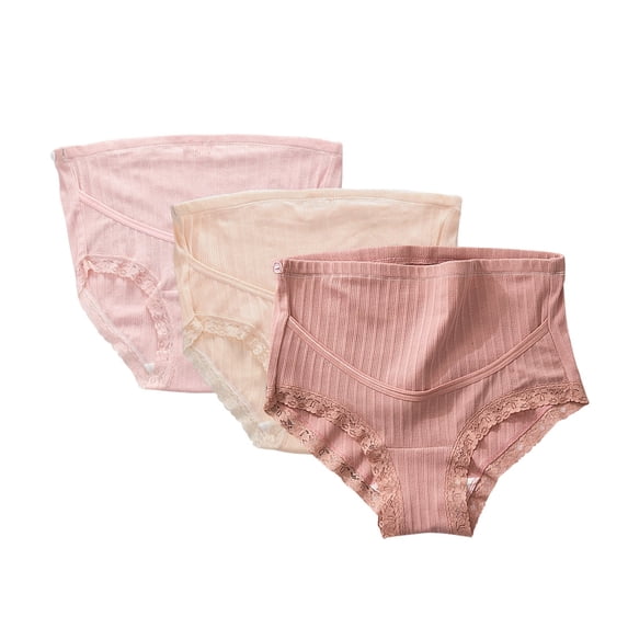 Ausing Women's Maternity Underwear Plus Size Pregnancy Panties 3 Pack Low Rise Lace Underpants Modal Briefs Bean Paste Skin Tone Pink XXL