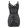 thumbnail image 1 of Ausing Women's Mesh Bodysuit PU Mini Dress Lingerie Lace Trim Leather Bodycon Zipper Spaghetti Strap Nights Clubwear Black S, 1 of 5