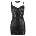 thumbnail image 1 of Ausing Women's PU Leather Lingerie Mini Choker Dress Lace Up Halter Bodycon Babydoll Nightgown Chemise Boudoir Nighty Teddy Party Outfits Black S, 1 of 6