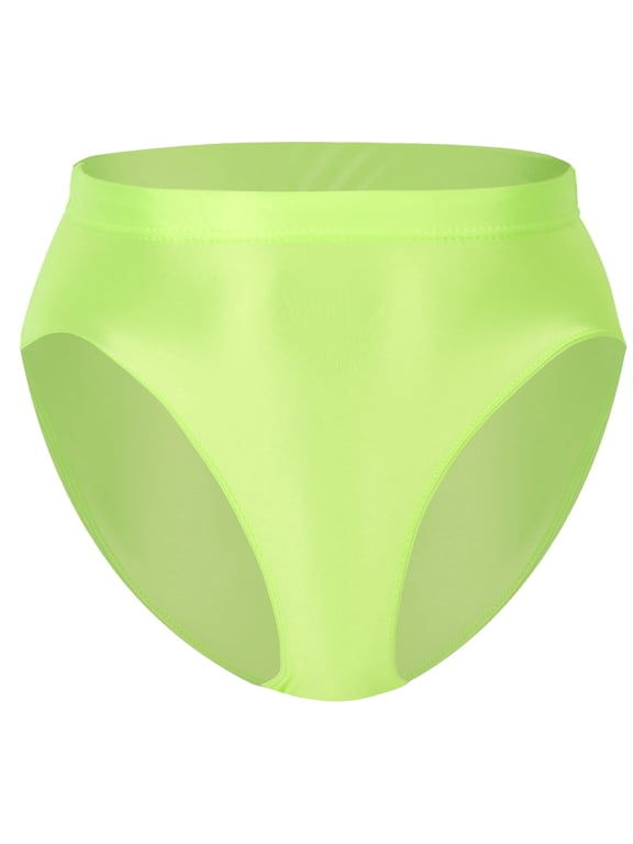 Women's Shiny Oily Underwear See Through Sheer Bottoms Briefs High Waist Cheeky Panties for Club Party Green M