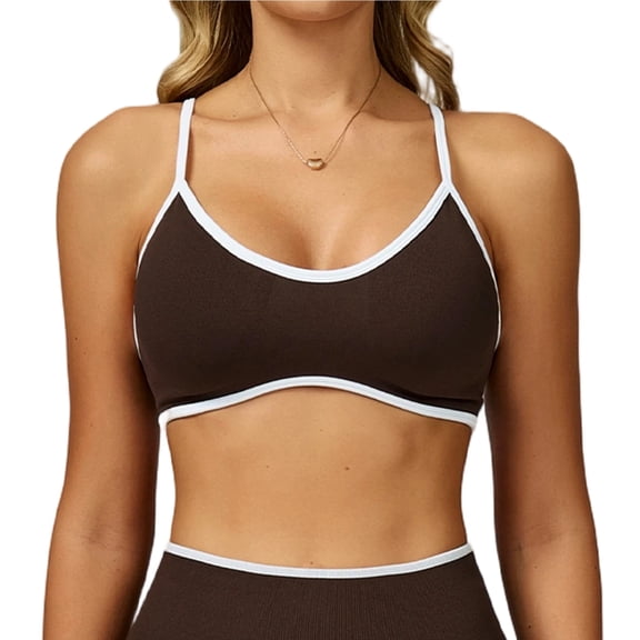 Ausing Women's Sports Bras Color Block Workout Bra Full Coverage Yoga with Removable Chest Pad Comfortable Outdoor Fitness White Coffee S