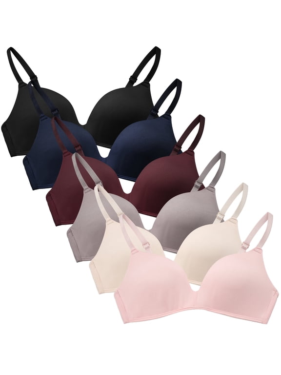 Women's V Neck Bra No Underwire Push Up Padded Lingerie Ultra Comfort T-Shirt Everyday Underwear Seamless Sports Bras 6 Pack 36AB