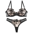 thumbnail image 1 of Ausing Womens Bra Set 2 Piece Matching Underwear and Bra Lace Mesh V Neck Push Up Bralettes Strappy Floral Embroidered Breathable Underwear Black S, 1 of 7