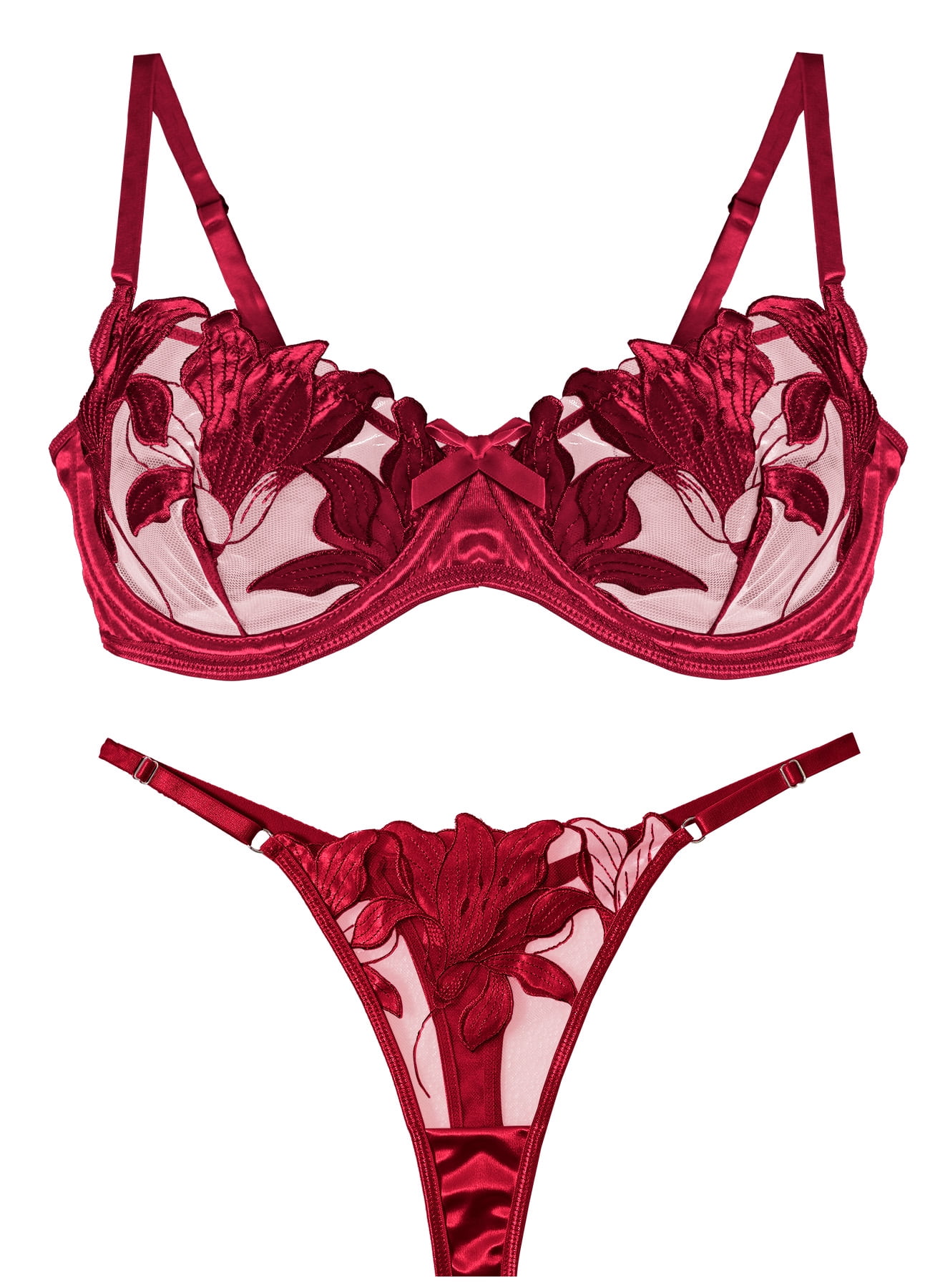 Merle Ausing Ausing Womens Bra Set 2 Piece Matching Underwear and Bra Lace Mesh V ...