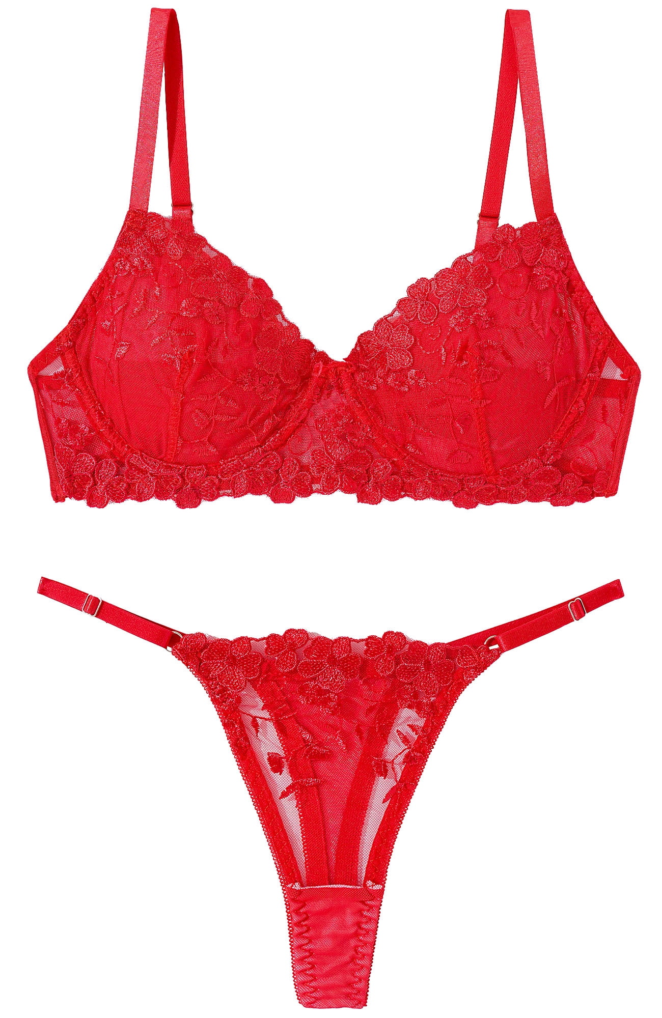 Merle Ausing Ausing Womens Bra and Panty Sets with Underwire Floral Lace Lingerie ...
