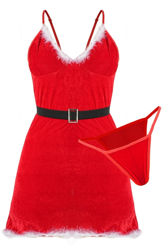 Womens Christmas Lingerie Set Santa Babydoll Chemise Mini Dress Outfit Sleepwear Red S