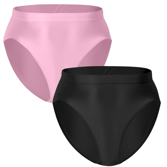 Ausing Womens Glossy Shiny Briefs High Waisted Smooth Panties High Cut Seamless Stretch Underwear Soft Comfort Rave Bottom Knickers Black   Pink L