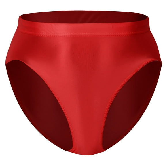 Ausing Womens Glossy Shiny Briefs High Waisted Smooth Panties High Cut Seamless Stretch Underwear Soft Comfort Rave Bottom Knickers Red S