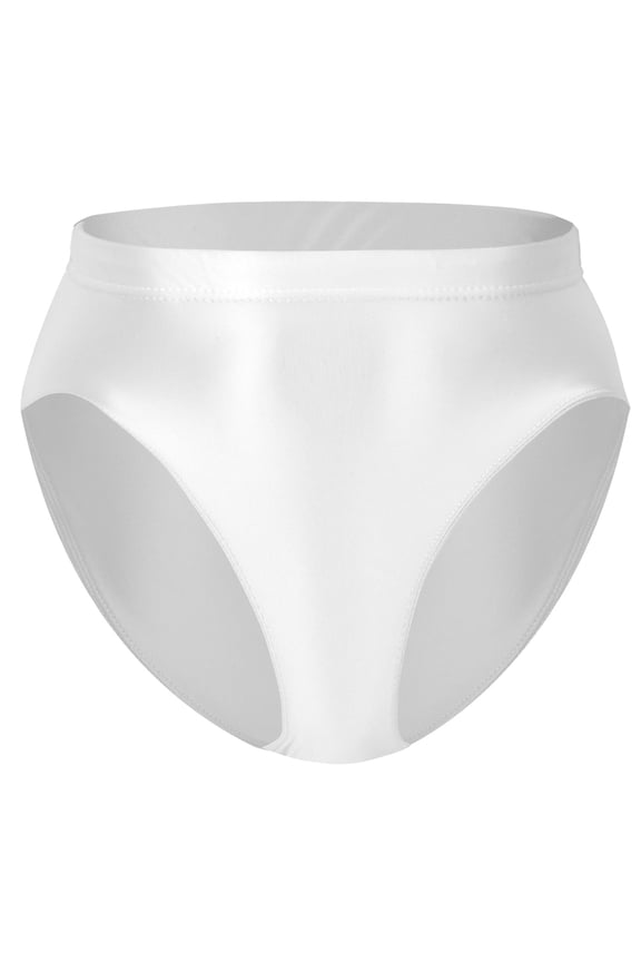 Womens Glossy Shiny Briefs High Waisted Smooth Panties High Cut Seamless Stretch Underwear Soft Comfort Rave Bottom Knickers White L