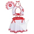 thumbnail image 1 of Ausing Womens Lingerie Set Nurse Role Playing Halloween Costumes Mini Skirt Halter Babydoll with Headpiece Panties Contrast Lace Bow Accents Rave Party Outfits 4pc White 2XL, 1 of 6