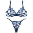 thumbnail image 1 of Ausing Womens Matching Underwear and Bra Lace Mesh Bralettes Set Breathable V Neck Push Up Strappy Floral Embroidered Underwear 2 Piece Blue L, 1 of 7