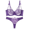 thumbnail image 1 of Ausing Lingerie Set Women's Sexy Embroidered Bra Panties Two Piece Matching Underwear Sheer Mesh Push-Up Bra Adjustable L Purple, 1 of 6