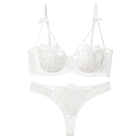 Ausing Womens Sexy Lingerie Set Floral Lace ladies Sheer Mesh Embroidered Bra Panty Sets 2 Piece See Through Nightwear Matching Push-Up Bra and Underwear S