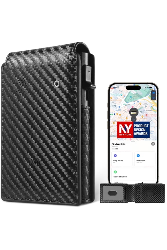 Rechargeable Mens Wallet with Tracker Works for Find My App (iOS Only), Smart Wallet for Mens Gifts, RFID Blocking, Replacement for AirTag Wallet, with Money Clip, Not for Android, Black Y101