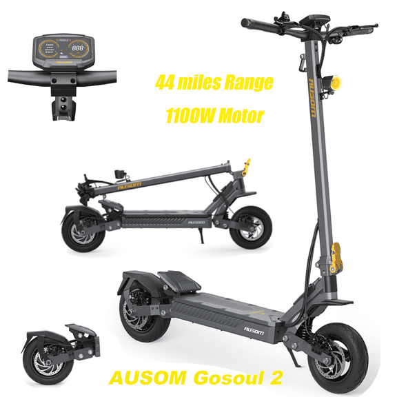 Ausom Gosoul 2 Electric Scooter for Adults with Suspension, 1100W Peak Motor, 44 Miles Range, 10'' Tires, Dual Disc Brakes with E-ABS, NFC Unlock, 20% Hill, 287lbs Load, Urban Commuter E-Scooter