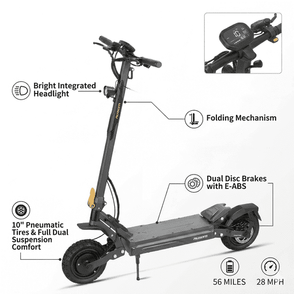 Ausom Gosoul 2 Commuter Electric Scooter with for Adults, 1100W Peak Motor, Max 28MPH, 44 Miles Long Range, Folding Urban E Scooter with 10'' off-Road Tires