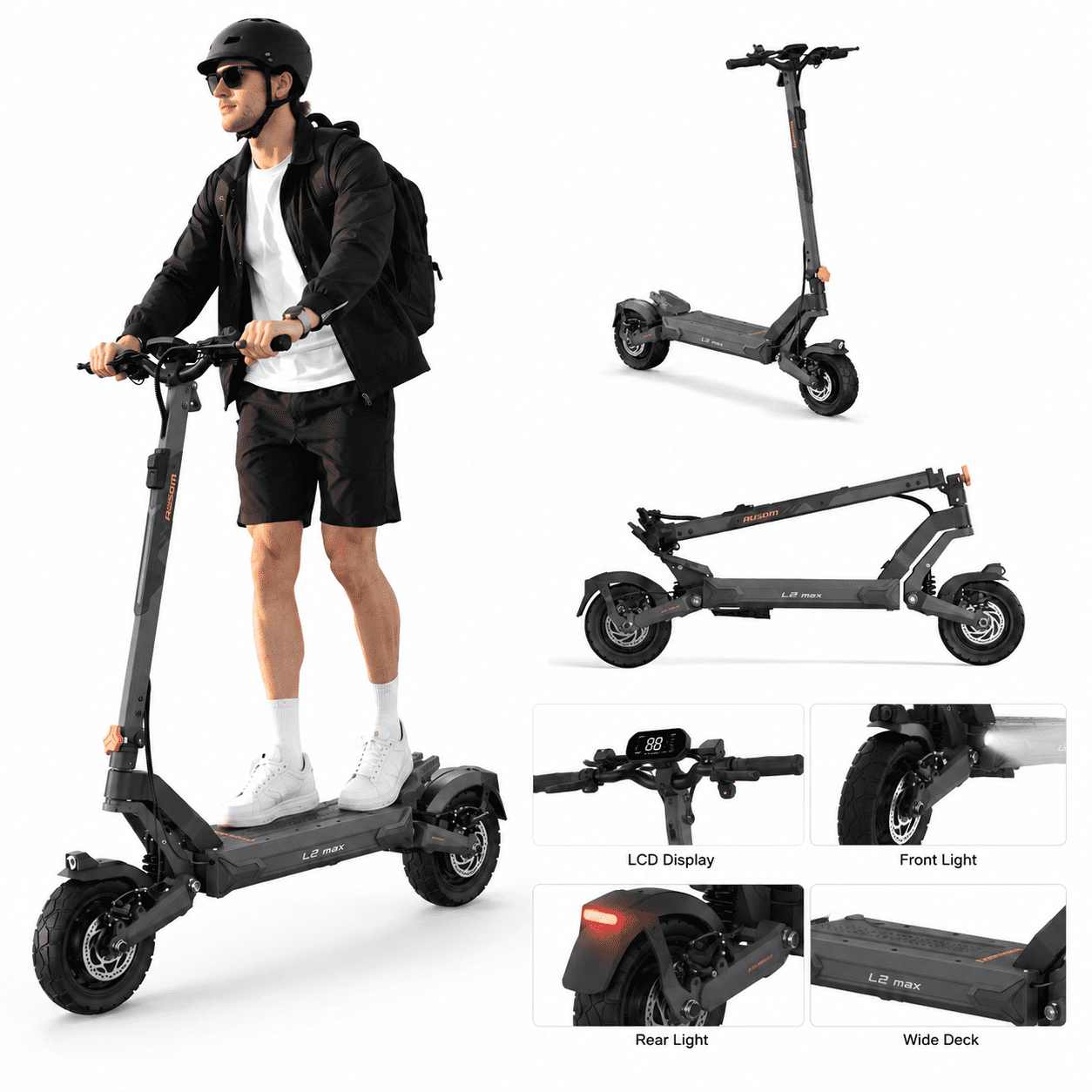 AUSOM L2 Max Dual Motor Foldable Electric Scooters for Adults, 38
