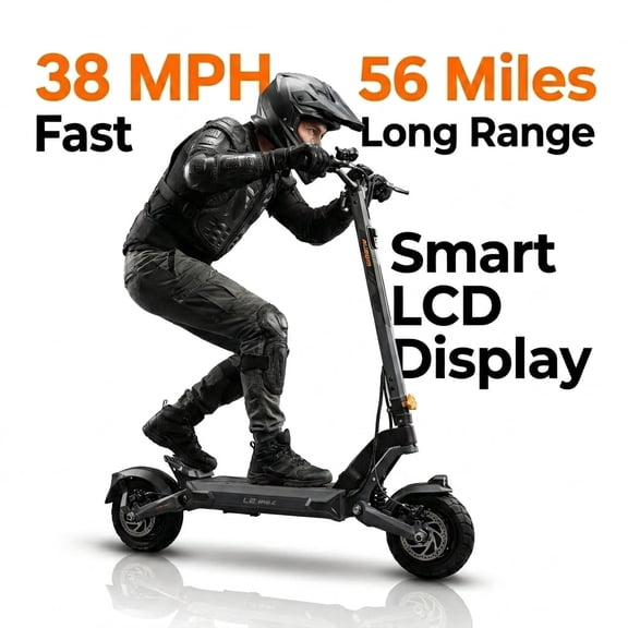 Ausom L2 Max Dual Motor Electric Scooter for Adults, 38 MPH Fast off-Road E-Scooter with Dual Suspension, 56 Miles Long Range, 287lbs Max Load, Foldable Scooter with Smart LCD Display