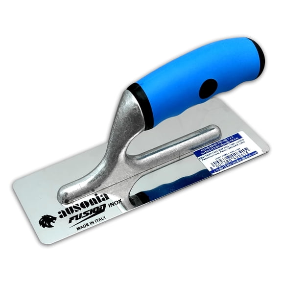 Ausonia Fusion - Made in Italy - Professional Venetian Plaster Trowel - 8x3 in (20x8 cm) Super Glossy Finish Marmorino Anti-Stain Stainless Steel Blade with Rounded Corners - Ergonomic Rubber Handle