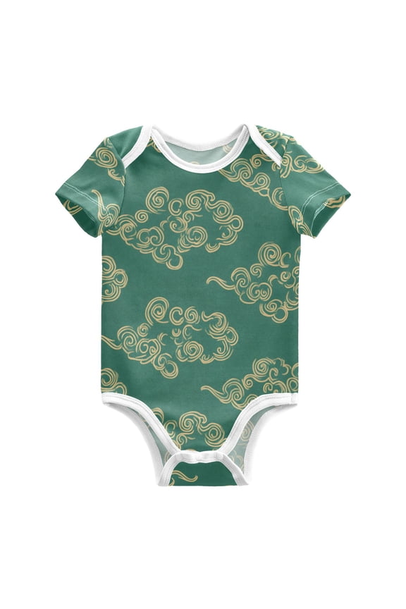 Auspicious Clouds Pattern Baby Bodysuits 100% Cotton Short Sleeve for 0-24 Months Baby Golf Outfit 12Months