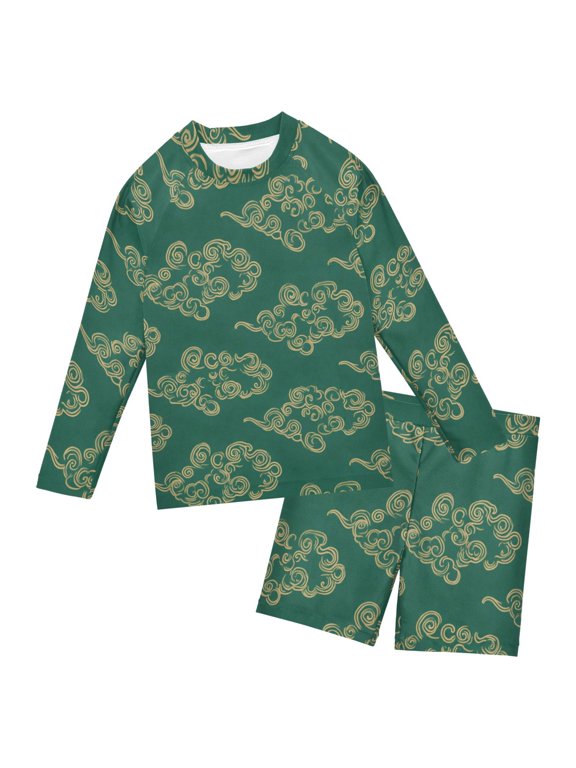 Auspicious Clouds Pattern Boys' Bathing Suit UPF 50+ Boys' Rash Guard Sets Stretchy Quick Dry 3T-10T