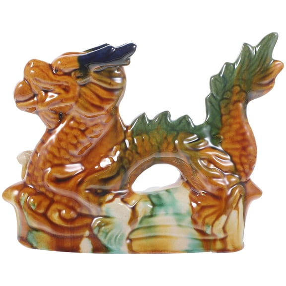 Auspicious Dragon Figurine Chinese Style Ceramic Decoration Brown Metallic Lustre for Home Office