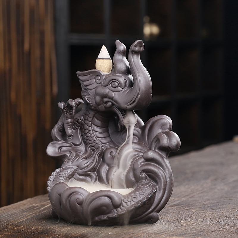 Auspicious Elephant Dragon Backflow Incense Burner Creative High Mountain Flowing Water Incense Holder Burner for Home Teahouse Study Room