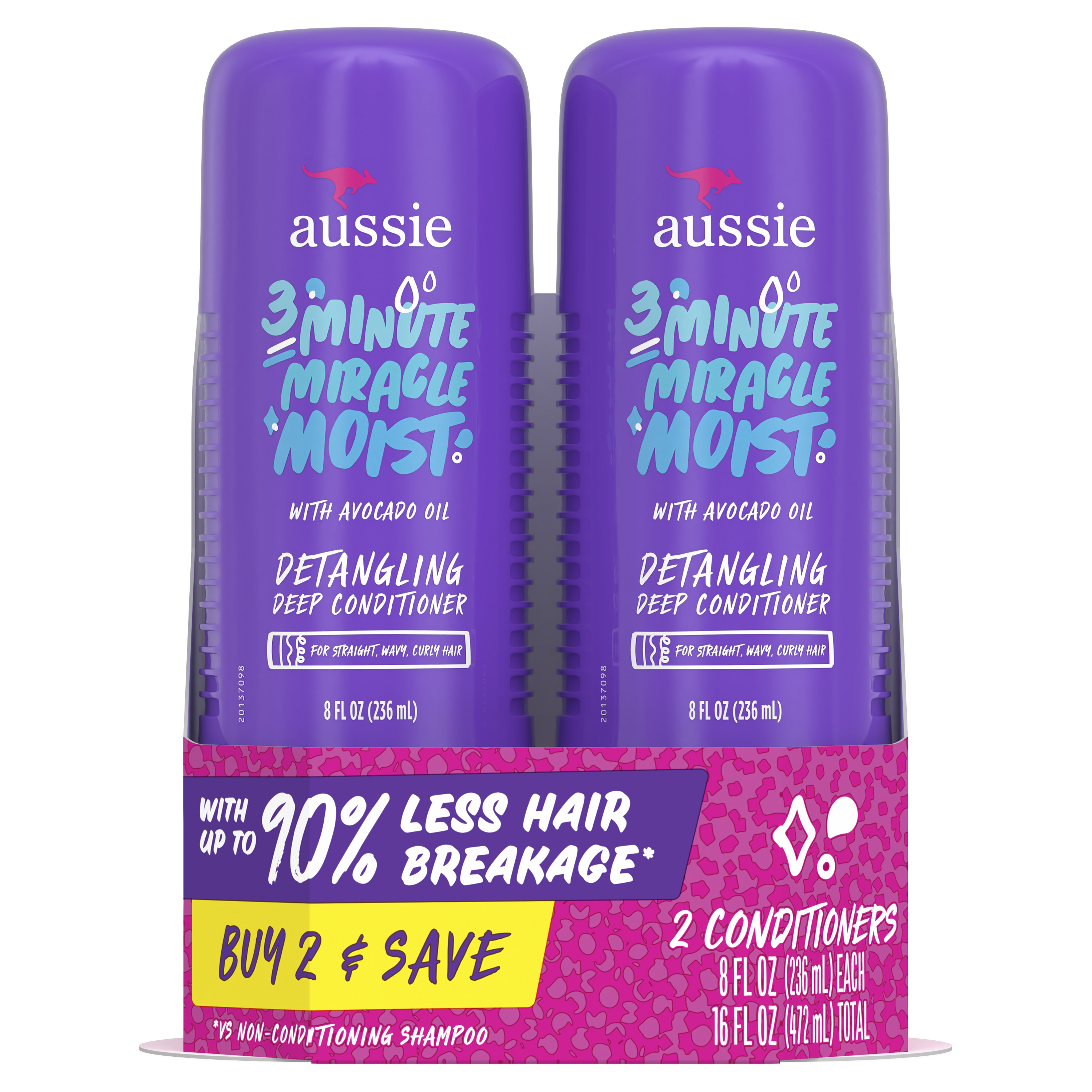 Aussie 3 Minute Miracle Moist Conditioner, Paraben Free, Twin Pk, 8.0 fl oz. for All Hair Types - image 1 of 12