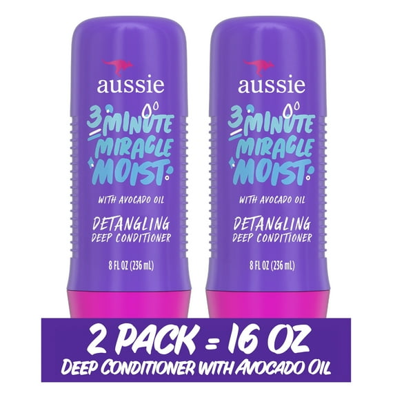 Aussie 3 Minute Miracle Moist Conditioner, Paraben Free, Twin Pk, 8.0 fl oz. for All Hair Types