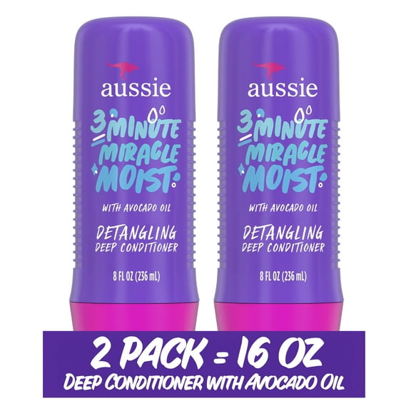 Aussie 3 Minute Miracle Moist Conditioner, Paraben Free, Twin Pk, 8.0 fl oz. for All Hair Types
