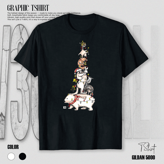 Aussie Animal Holiday Tree Koala Kangaroo Wombat Graphic Design Unisex T-Shirt V14935, up to Size 5XL