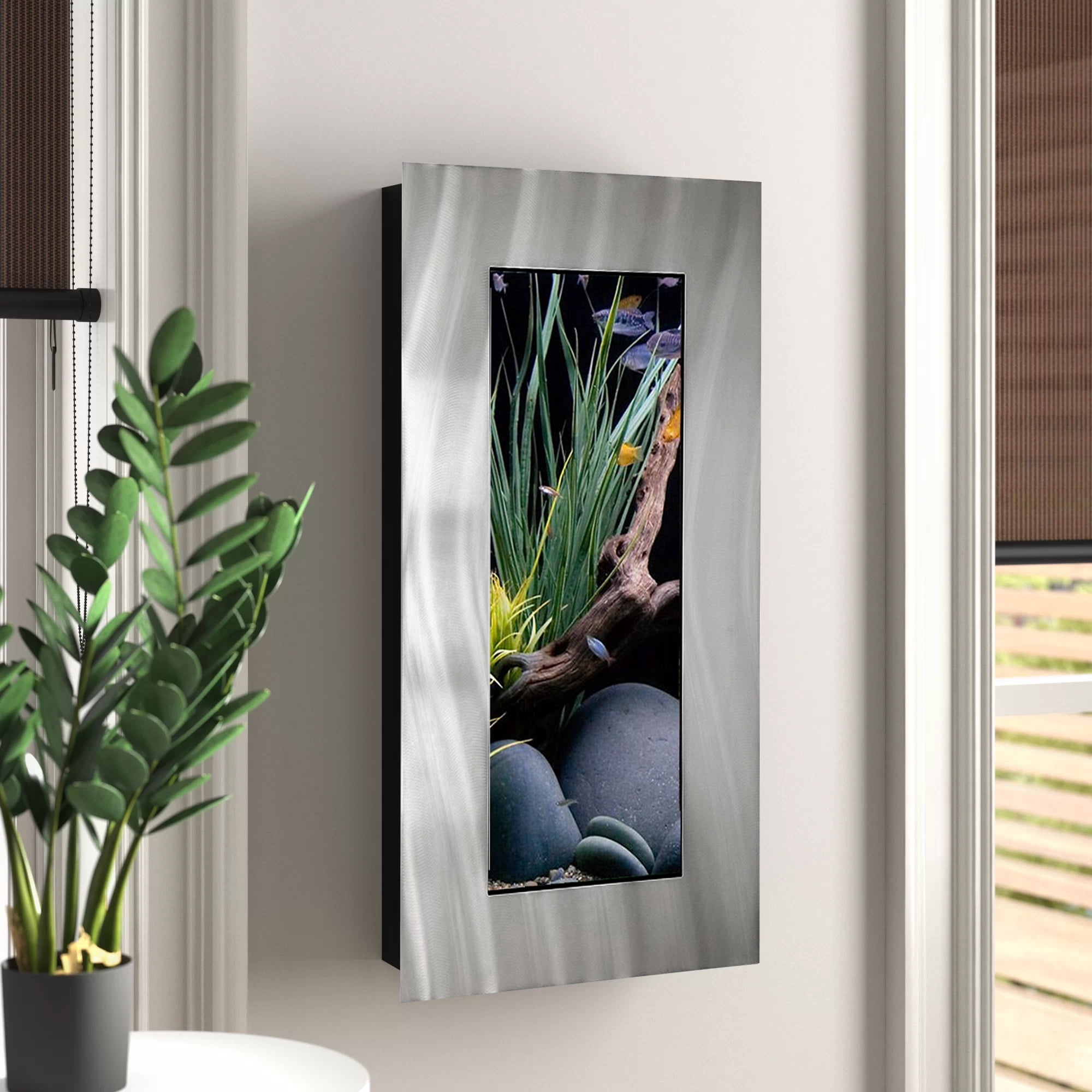 Aussie Aquariums 3.0 Modern Wall Mounted Fish Tank – Contemporary Aquatic Habitat and Living Art Display (Verticali, Silver)