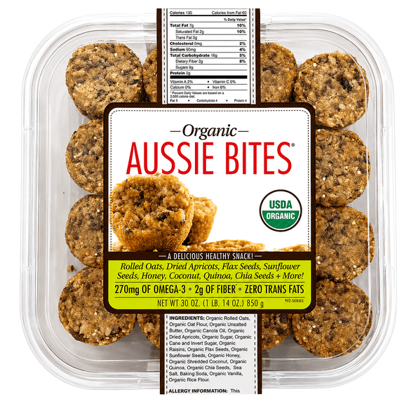 Aussie Bites 30 oz, Organic Rolled Oats, 2g Fiber, Zero Trans Fat, Healthy Snack