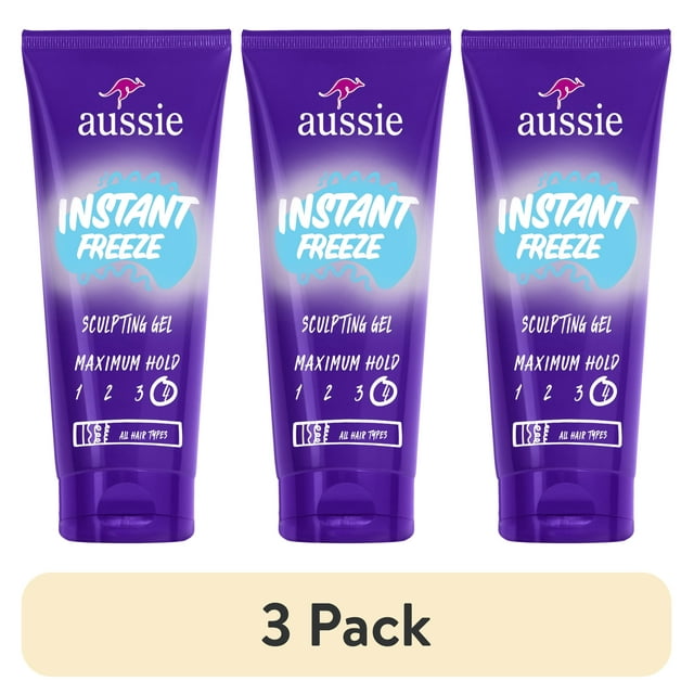 (3 pack) Aussie Instant Freeze Sculpting Gel for Curly Hair, Straight