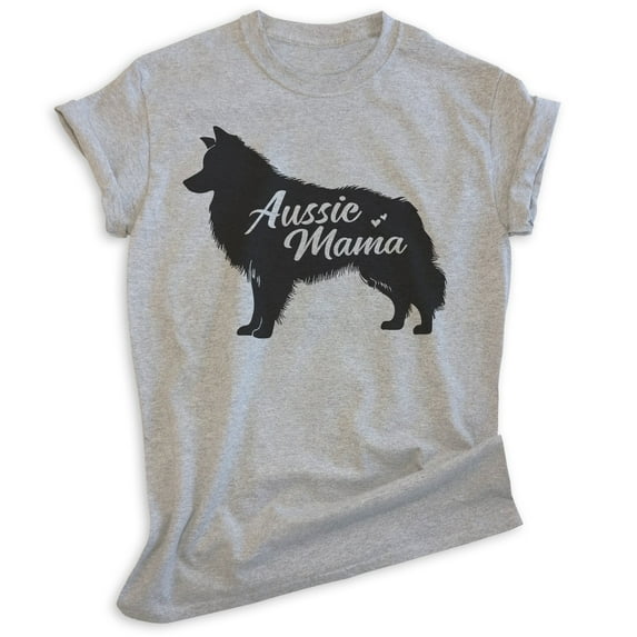 Aussie Mama T-Shirt, Unisex Women's Shirt, Australian Shepherd, Aussie Owner, Funny Dog Mom Gift, Heather Gray, Medium
