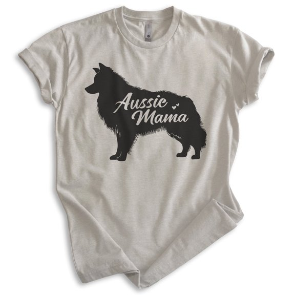 Aussie Mama T-Shirt, Unisex Women's Shirt, Australian Shepherd, Aussie Owner, Funny Dog Mom Gift, Light Silk Gray, Large
