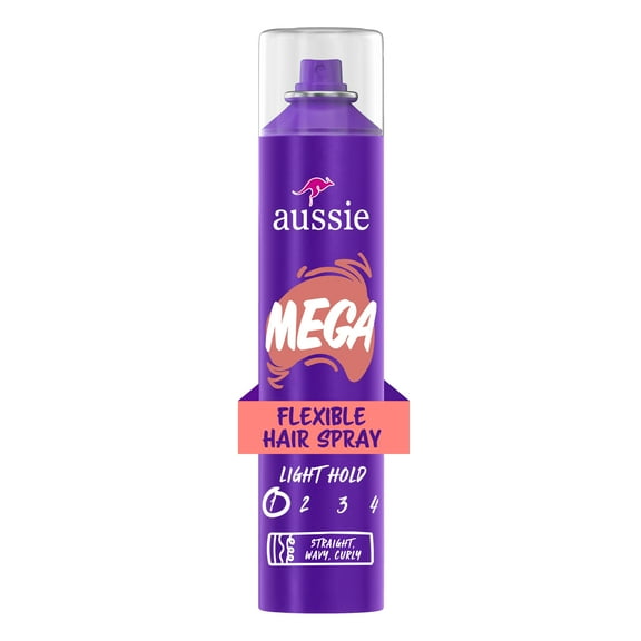Aussie Mega Flexible Hair Spray for Curly Hair, Straight Hair, and Wavy Hair, 10 oz