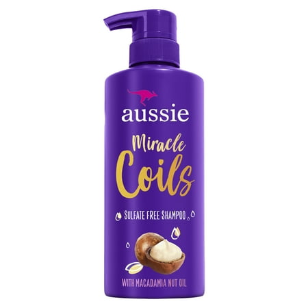 Aussie Miracle Coils Sulfate-Free Shampoo with Macadamia Nut Oil, Paraben Free, 16 fl oz