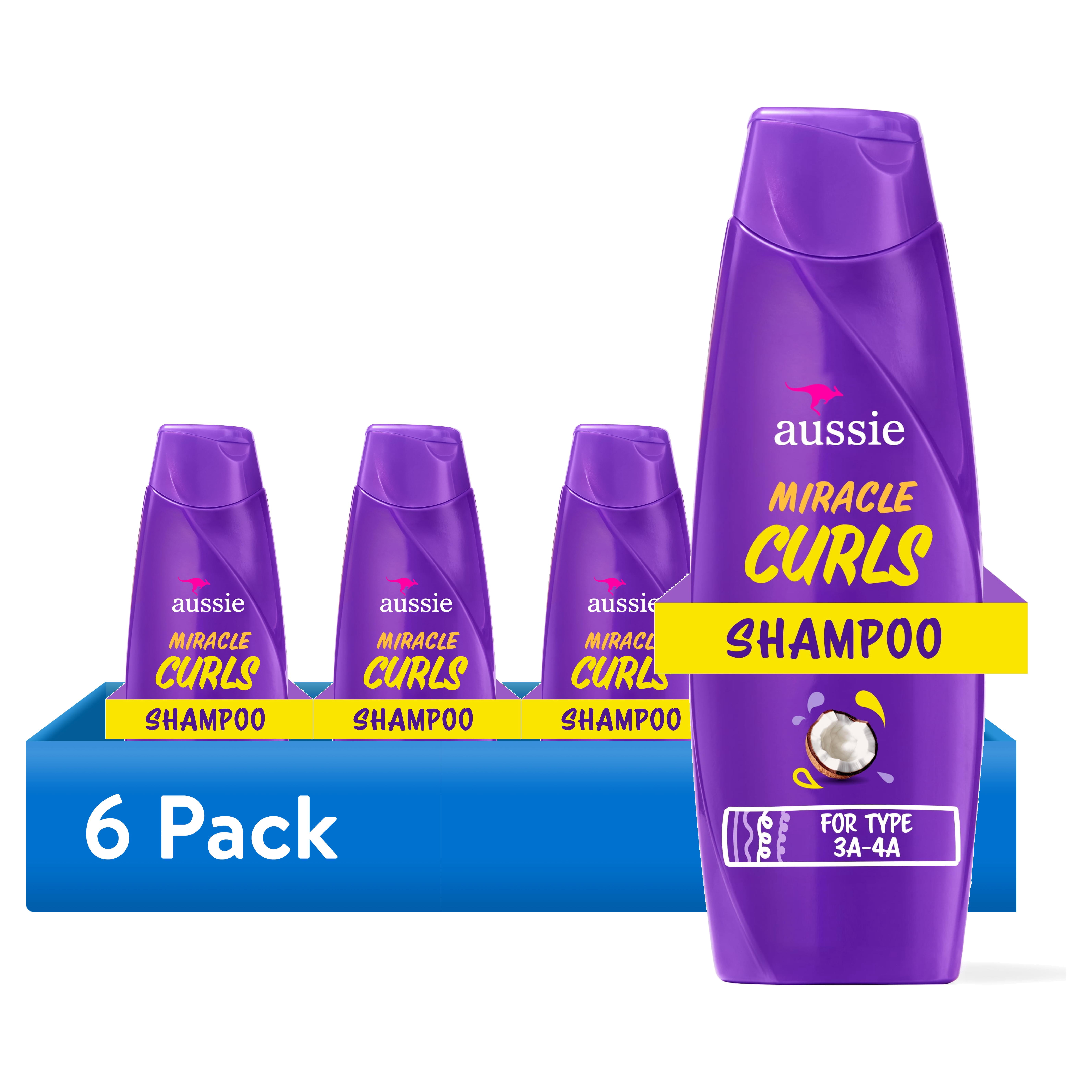 (6 pack) Aussie Miracle Curls Shampoo, Coconut & Jojoba Oil, Paraben Free, for Curly Hair, 12.1 fl oz