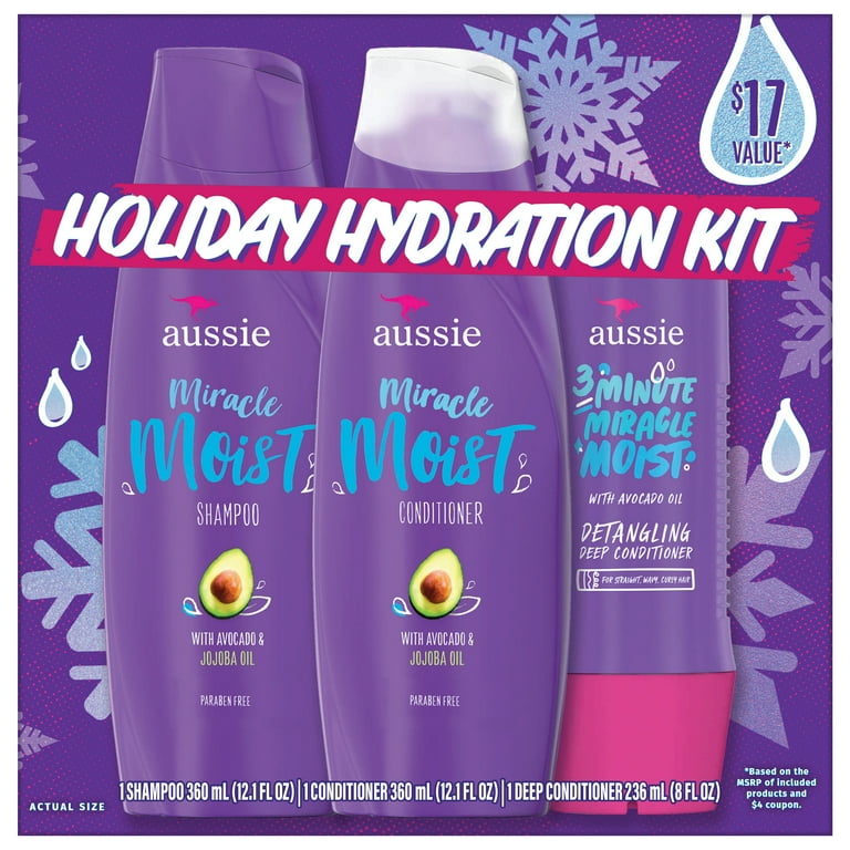 Aussie Miracle Moist Holiday Gift Pack, Shampoo, Conditioner and 3