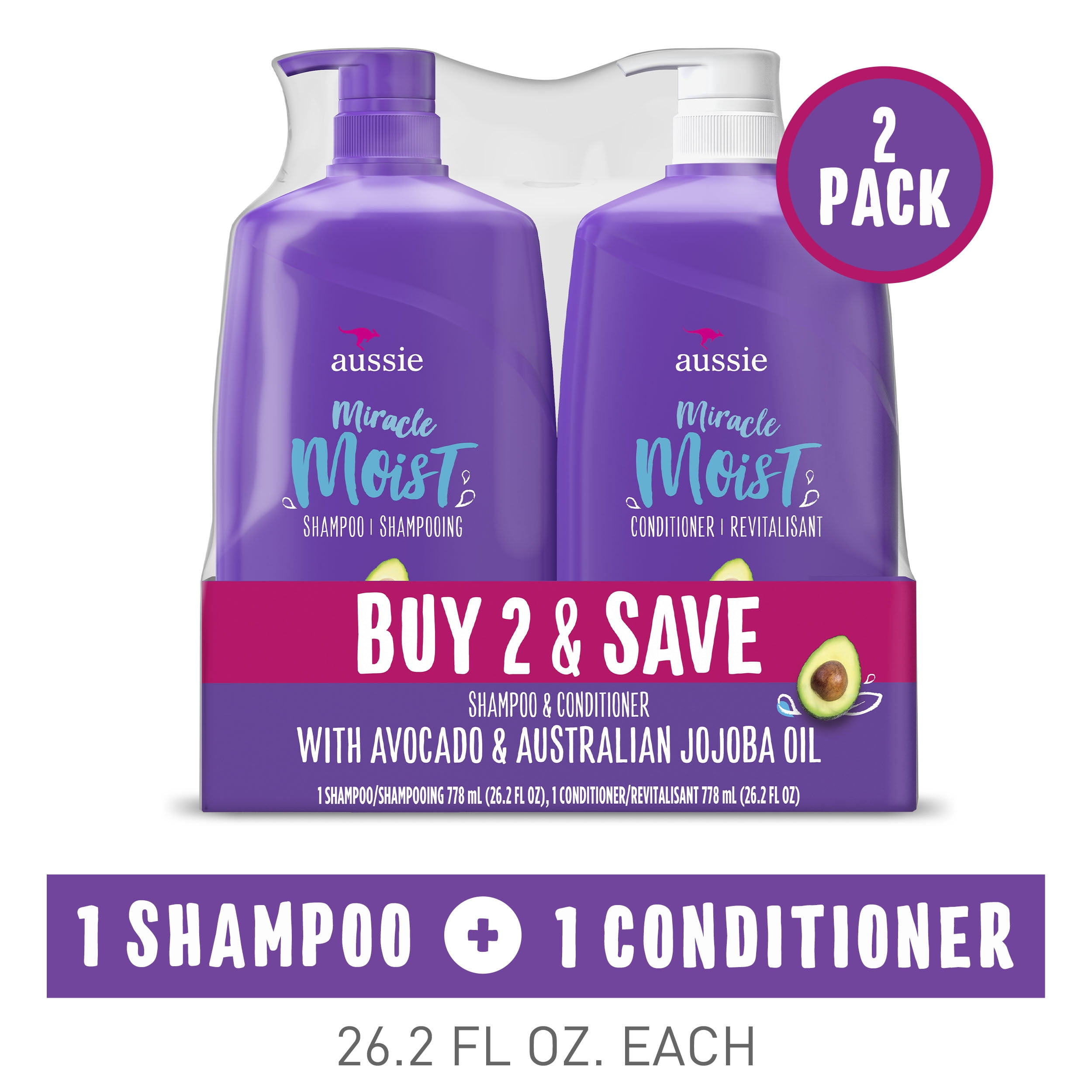 Aussie Miracle Shampoo and Conditioner Hair Set, 26.2 fl oz - Walmart.com