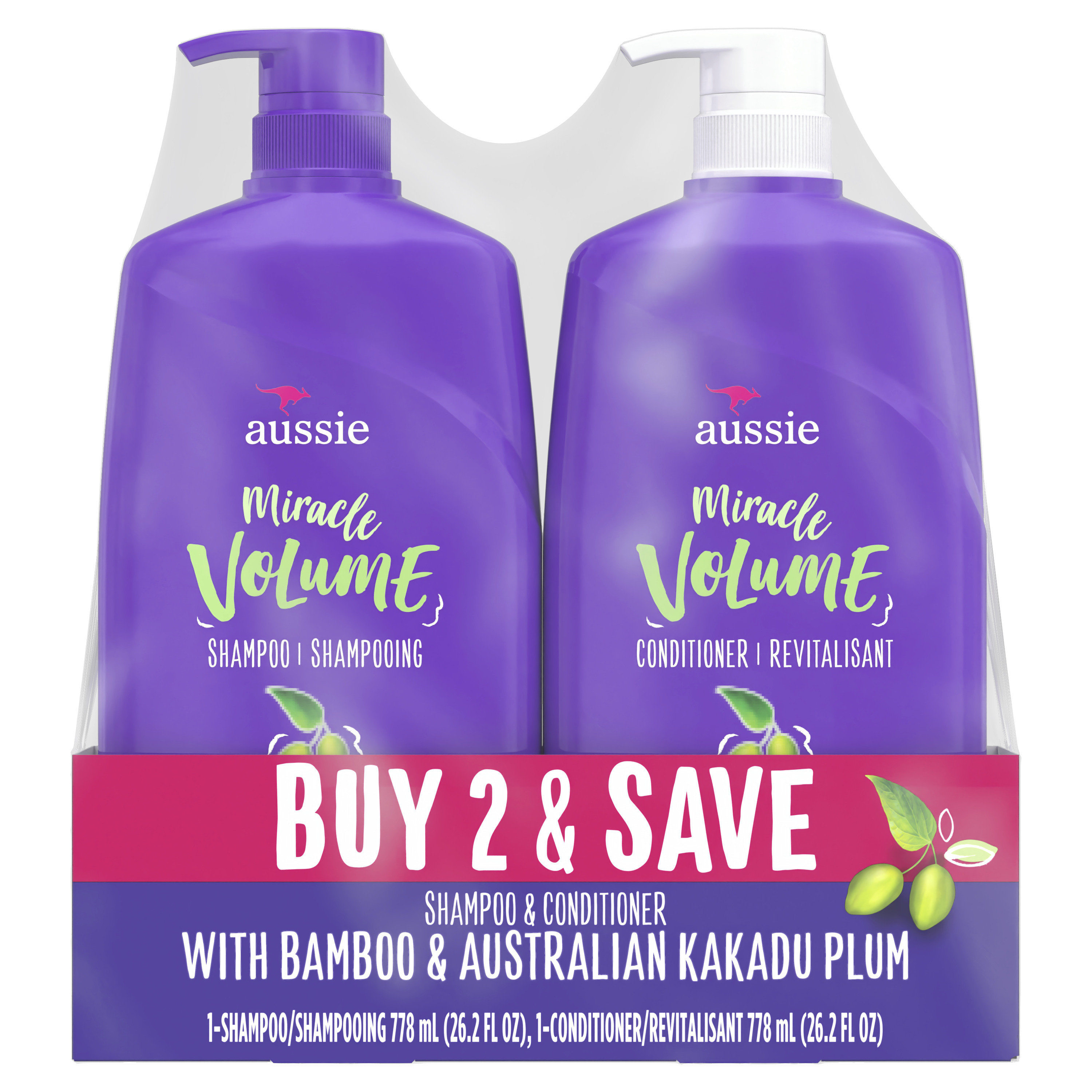 Aussie Miracle Volume Shampoo and Conditioner Hair Set, All Hair Types, 26.2 fl oz - image 1 of 10