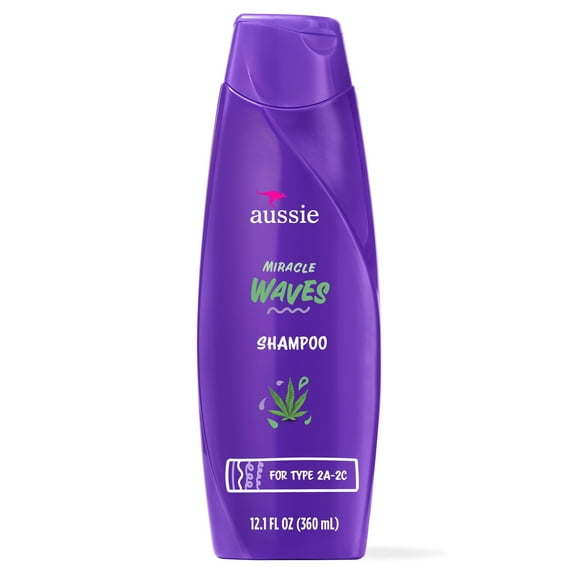 Aussie Miracle Waves Anti-Frizz Hemp Paraben-Free Shampoo, 12.1 fl oz